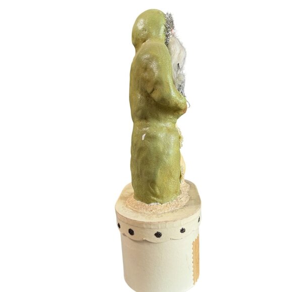 Rare Nicole Sayre Paper Mache Santa With Snowman Box Midwest Of Cannon Falls 13" - Picture 5 of 10